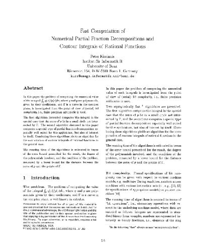 Fast computation of numerical partial fractions, contour integrals. ISSAC92