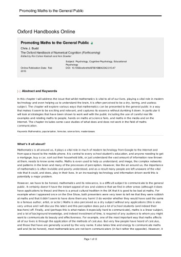 The Oxford Handbook of Numerical Cognition