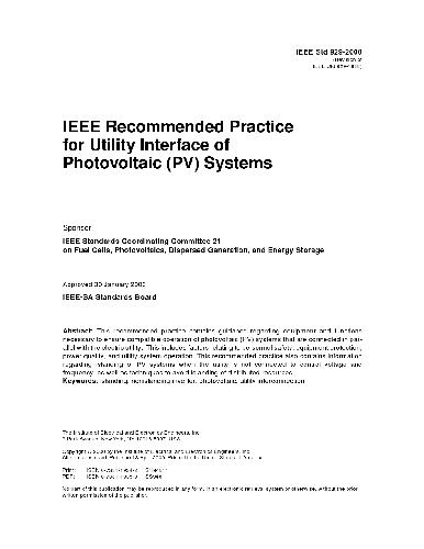Recommended Practice for Utility Interface of Photovoltaic (Pv) Systems