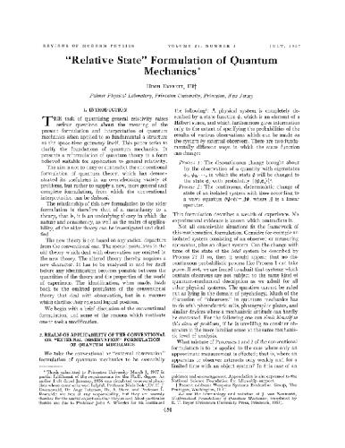 Relative state formulation of quantum mechanics