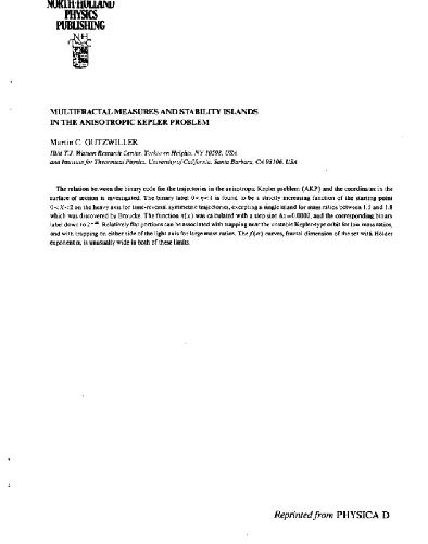 Multifractal measures and stability islands in anisotropic Kepler problem