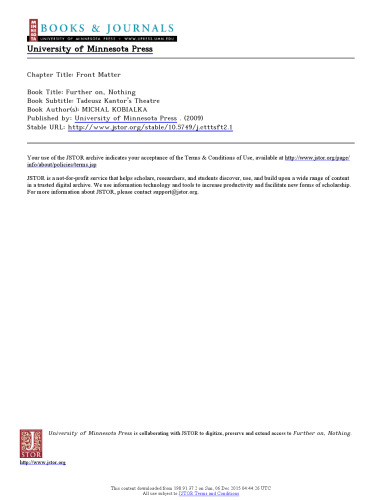 Further on, nothing : Tadeusz Kantor's theatre