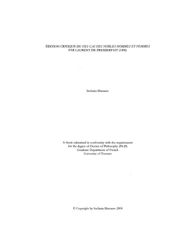 Edition critique du Des cas des nobles hommes et femmes de Laurent de Premierfait (1400)