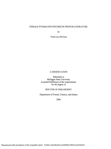 Female Pygmalion Figures in French Literature