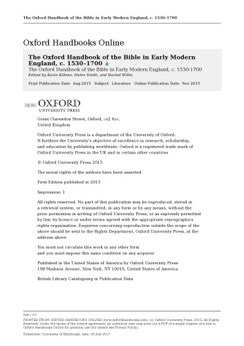 The Oxford Handbook of the Bible in England, c. 1530-1700