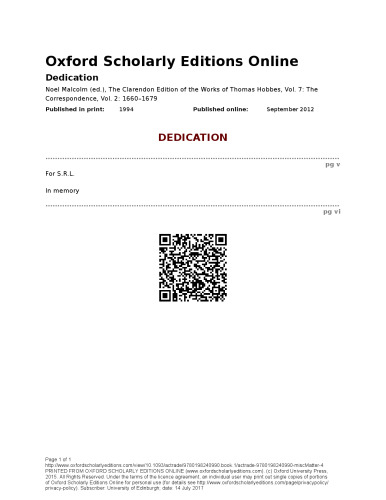 The Correspondence of Thomas Hobbes: Volume II: 1660-167