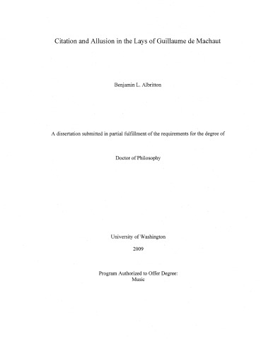 Citation and Allusion in the Lays of Guillaume de Machaut