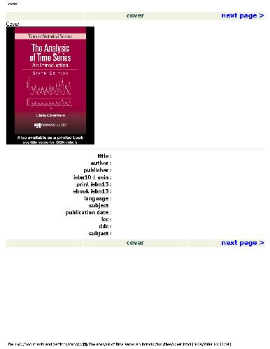 The Analysis Of Time Series - An Introduction