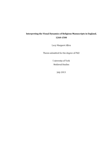 Interpreting the Visual Dynamics of Religious Manuscripts in England, 1260-1500