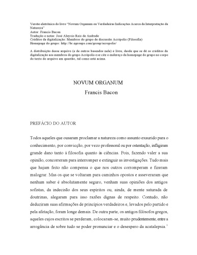 Novo Organum ou Verdadeiras Indicacoes Acerca da Interpretacao da Natureza