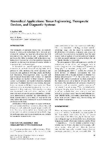 Encyclopedia of Nanoscience and Nanotechnology. Biomedical Applications Tissue Engineering, Therapeutic Devi