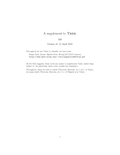 A supplement to Treil (Sergei Treil, Linear Algebra Done Wrong) [lecture notes]