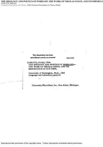 The Ideology and Poetics of Poshlost: The Work of Nikolai Gogol [PhD thesis]