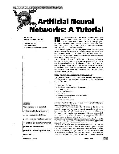 Artificial Intelligence - IEEE Artificial Neural Networks A Tutorial