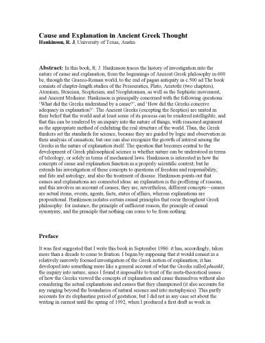 Cause and Explanation in Ancient Greek Thought