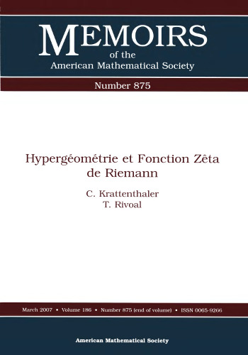 Hypergeometrie Et Fonction Zeta De Riemann