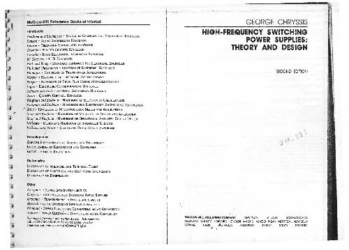 High Frequency Switching Power Supplies Theory And Design