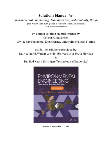 Environmental engineering : fundamentals, sustainability, design Solutions Manual