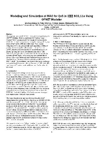 Modeling and Simulation of MAC for QoS in IEEE 802.11e Using OPNET Modeler