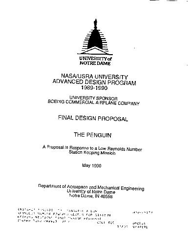 CR-186667 The Penguin A low Reynolds number powered glider for station keeping missions