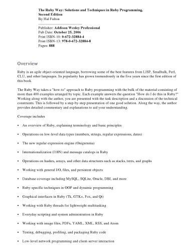 The Ruby Way. Solutions and Techniques in Ruby Programming