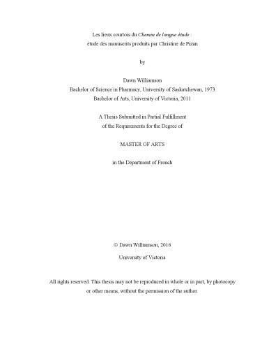 Les lieux courtois du Chemin de longue étude : étude des manuscrits produits par Christine de Pizan [thesis]