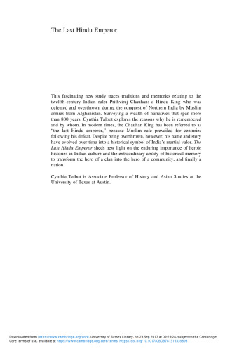 The Last Hindu Emperor: Prithviraj Chauhan and the Indian Past, 1200-2000