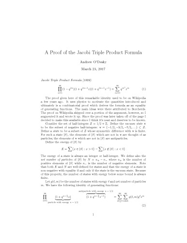 A Proof of the Jacobi Triple Product Formula [expository notes]