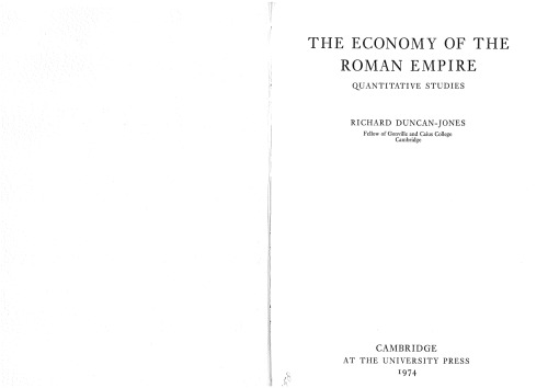 The Economy of the Roman Empire: Quantitative Studies