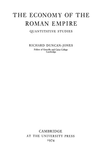 The Economy of the Roman Empire: Quantitative Studies