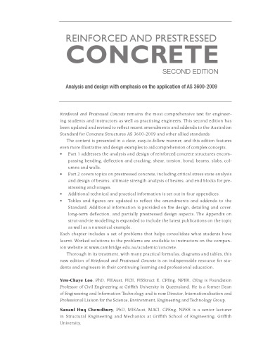 Reinforced and Prestressed Concrete: Analysis and Design with Emphasis on Application of AS3600-2009