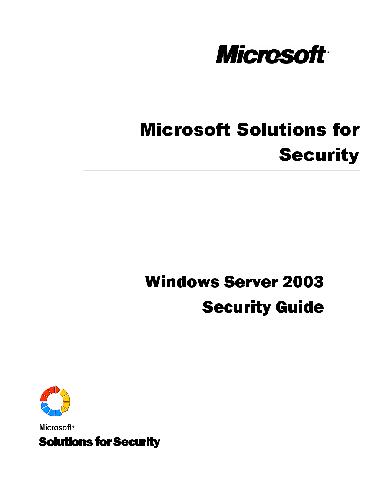 Microsoft Windows Server 2003 Security Guide