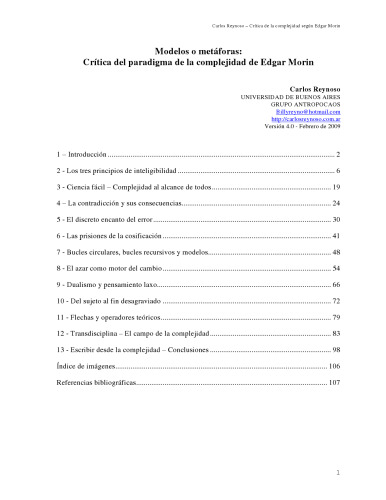 Modelos o metáforas: Crítica del paradigma de la complejidad de Edgar Morin