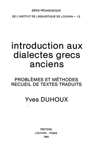 Introduction aux dialectes grecs anciens