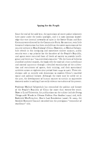 Spying for the People: Mao’s Secret Agents, 1949-1967