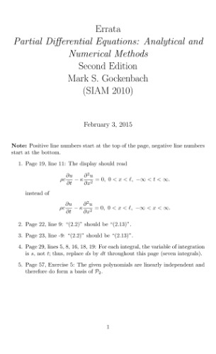 Errata and solutions for Partial differential equations