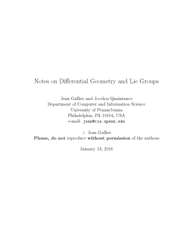 Notes on differential geometry and Lie groups