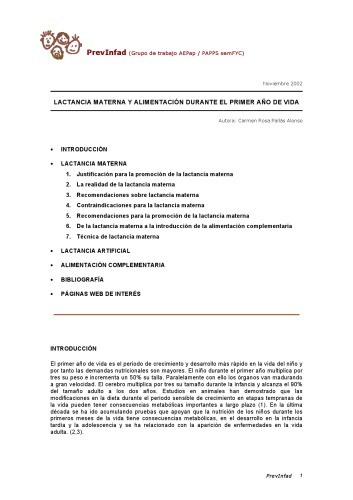 Lactancia materna y alimentación durante el primer año de vida