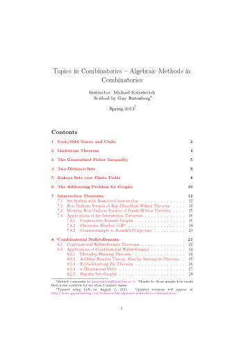 Topics in Combinatorics: Algebraic Methods in Combinatorics [lecture notes]