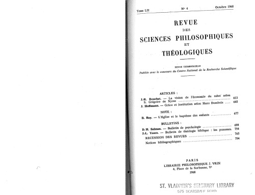 La vision de l’économie du salut selon S. Grégoire de Nysse: Gregory of Nyssa