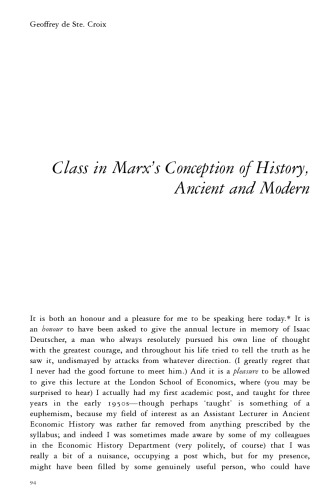 Class in Marxs Conception of History Ancient and Modern