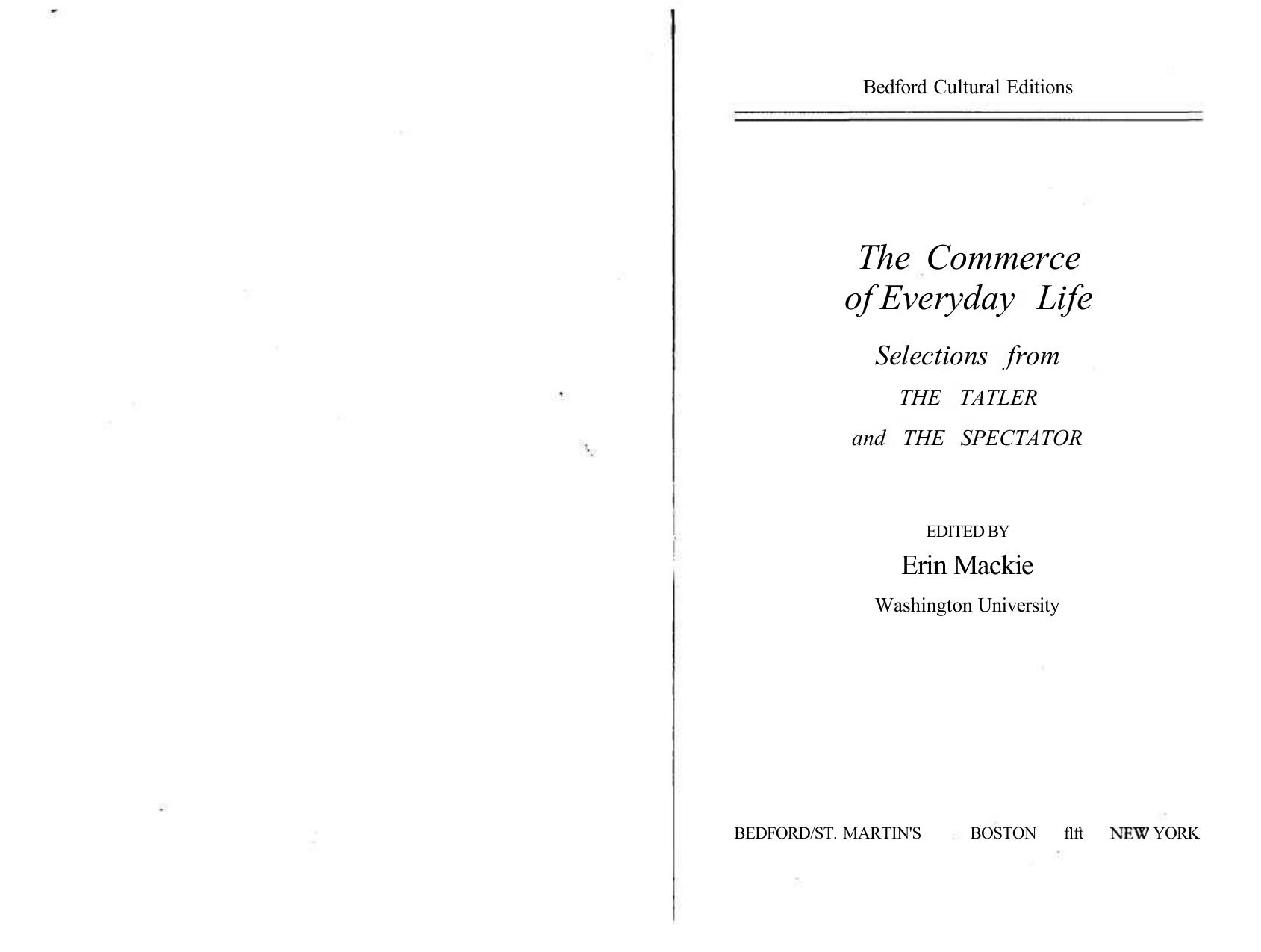 The commerce of everyday life : selections from the Tatler and the Spectator