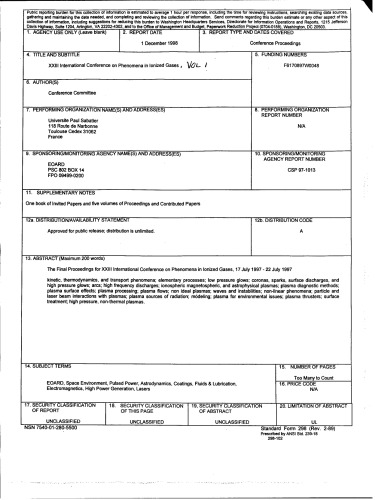 XXIII  International  Conference  on Phenomena  in  Ionized  Gases. Vol 1