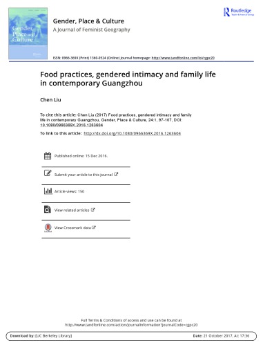 Food practices, gendered intimacy and family life in contemporary Guangzhou