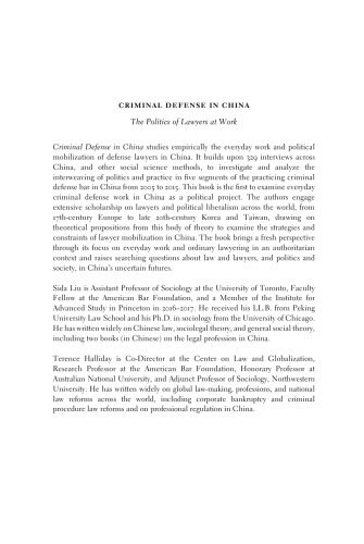 Criminal Defense in China: The Politics of Lawyers at Work