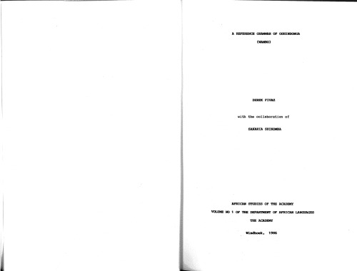 A reference grammar of Oshindonga (Wambo)