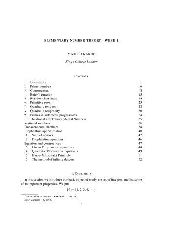 Elementary Number Theory [lecture notes]