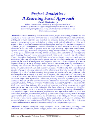 Project Analytics : A Learning based Approach