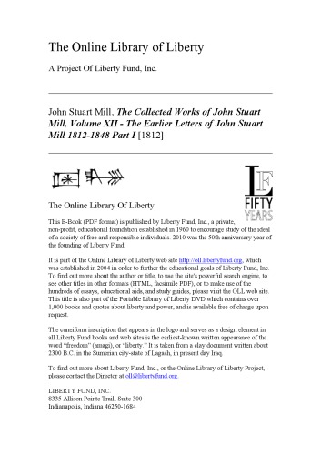 The Earlier Letters of John Stuart Mill 1812-1848 Part I [1812]