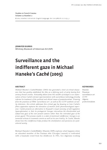Surveillance and the Indifferent Gaze in Michael Haneke’s Caché
